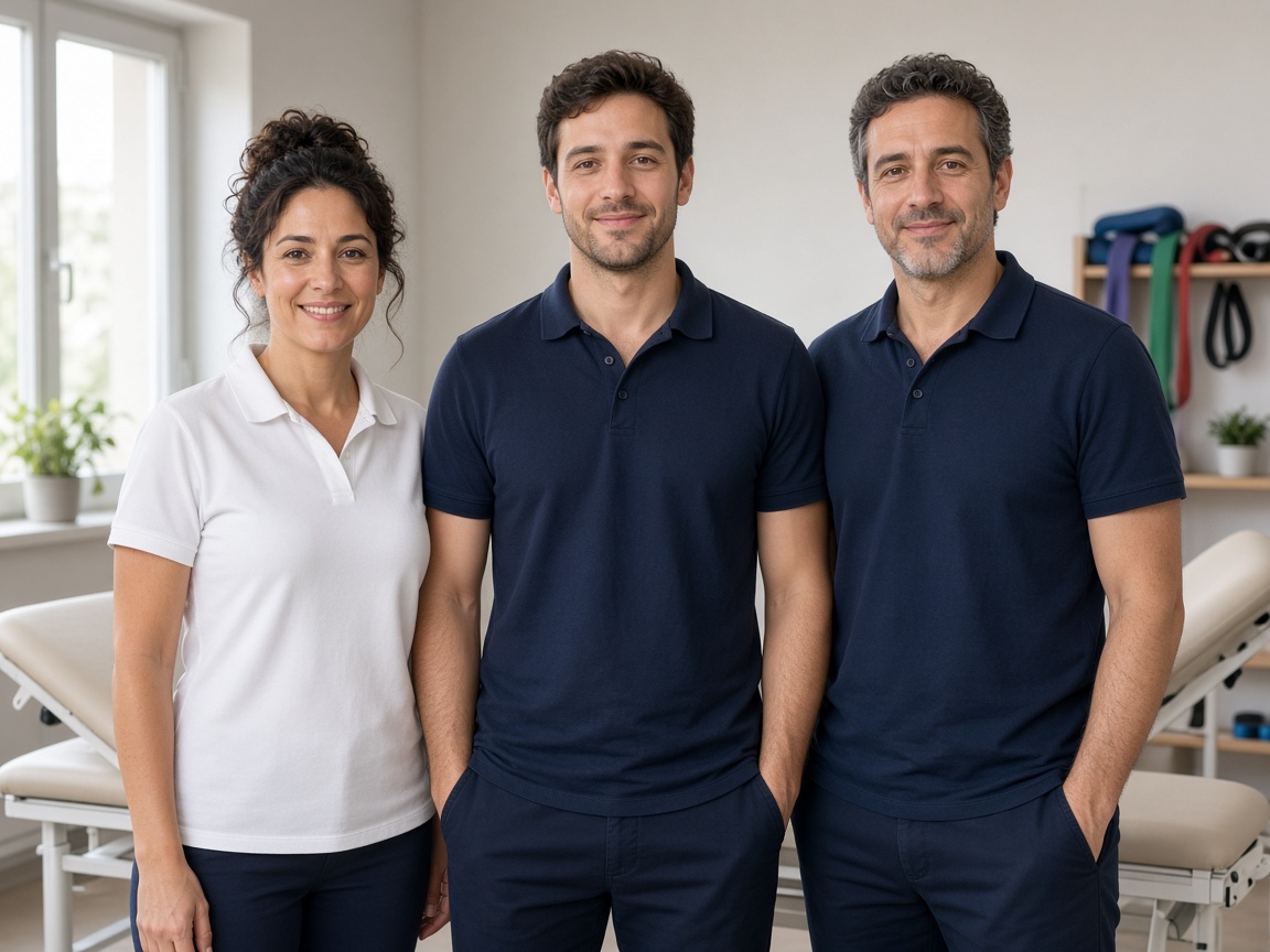 Tres fisioterapeutas de una clínica, cada uno con su horario